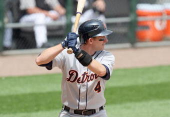 CHICAGO - JUNE 08:  Adam Everett #4 of the Detroit Tigers stands ready at bat against the Chicago White Sox on June 8, 2009 at U.S. Cellular Field in Chicago, Illinois. (Photo by Jonathan Daniel/Getty Images) 