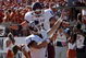 AUSTIN, TX - NOVEMBER 24: Quarterback Stephen McGee #7 of the Texas A&M Aggies celebrates his touchdown with Joey Thomas #81 during a game against the Texas Longhorns at Darrell K Royal-Texas Memorial Stadium November 24, 2006 in Austin, Texas. The Aggies defeated the Longhorns 12-7. (Photo by Ronald Martinez/Getty Images)