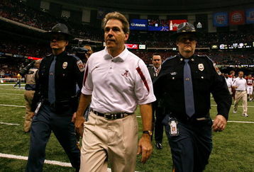 NEW ORLEANS - JANUARY 02:  Head coach Nick Saban of the Alabama Crimson Tide walks off the field after the Utah Utes defeated the Crimson Tide 31-17 in the 75th Allstate Sugar Bowl at the Louisiana Superdome on January 2, 2009 in New Orleans, Louisiana. The Utes defeated the Crimson Tide 31-17.  (Photo by Kevin C. Cox/Getty Images)