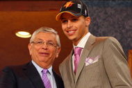 NEW YORK - JUNE 25: NBA Commissioner David Stern poses for a photograph with the seventh overall draft pick by the Golden State Warriors, Stephen Curry during the 2009 NBA Draft at the Wamu Theatre at Madison Square Garden June 25, 2009 in New York City. NOTE TO USER: User expressly acknowledges and agrees that, by downloading and/or using this Photograph, User is consenting to the terms and conditions of the Getty Images License Agreement. (Photo by Jim McIsaac/Getty Images)