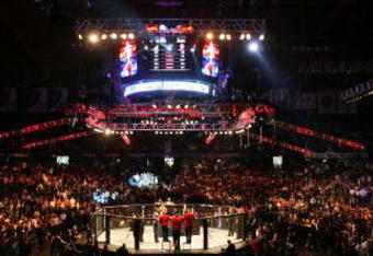 CHICAGO- OCTOBER 25:  People attend the UFC 90 at UFC's Ultimate Fight Night at Allstate Arena on October 25, 2008 in Chicago, Illinois. (Photo by Tasos Katopodis/Getty Images)