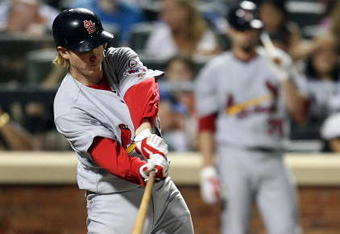 NEW YORK - JUNE 23:  Khalil Greene #3 of the St. Louis Cardinals bats against the New York Mets at Citi Field on June 23, 2009 in the Flushing neighborhood of the Queens borough of New York City.  (Photo by Michael Heiman/Getty Images)