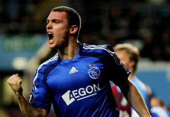 BIRMINGHAM, UNITED KINGDOM - OCTOBER 23:  Ajax defender Thomas Vermaelen celebrates after scoring the first Ajax goal during the UEFA Cup Group E match between Aston Villa and Ajax at Villa Park on October 23 2008 in Birmingham, England.  (Photo by Stu Forster/Getty Images)