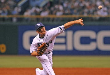 ST. PETERSBURG, FL - APRIL 13: Pitcher Scott Kazmir #19 of the Tampa Bay Rays starts against the New York Yankees on April 13, 2009 at Tropicana Field  in St. Petersburg, Florida.  (Photo by Al Messerschmidt/Getty Images) 