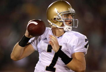 LOS ANGELES, CA - NOVEMBER 29:  Quarterback Jimmy Clausen #7 of the Notre Dame Fighting Irish in action during the game against the USC Trojans at Los Angeles Memorial Coliseum on November 29, 2008 in Los Angeles, California. The Trojans defeated the Fighting Irish 38-3.  (Photo by Christian Petersen/Getty Images)