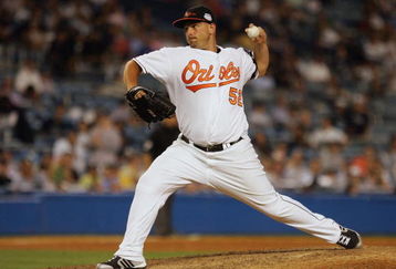 NEW YORK - JULY 15:  American League All-Star George Sherrill #52 of the Baltimore Orioles delivers a pitch against the National League All-Stars during the 79th MLB All-Star Game at Yankee Stadium on July 15, 2008 in the Bronx borough of New York City.  (Photo by Jim McIsaac/Getty Images)