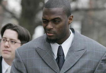 LEBANON - JANUARY 14: New York Giants wide receiver Plaxico Burress winks at a supporter as he arrives at the Lebanon County Courthouse January 14, 2009 in Lebanon, Pa.  Burress is scheduled to appear in a civil trial in a dispute with an automobile dealer over what he owes in damages to a vehicle supplied to him by the dealership. (Photo by Chris Gardner/Getty Images)