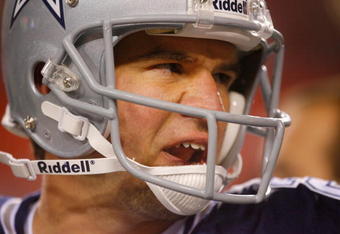 LANDOVER, MD - NOVEMBER 16:  Brooks Bollinger #5 of the Dallas Cowboys looks on during the game against the Washington Redskins on November 16, 2008 at FedEx Field in Landover, Maryland.  (Photo by Jaime L. Mikle/Getty Images)