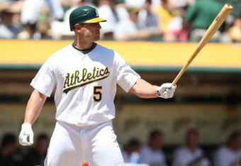 OAKLAND, CA - MAY 07:  Matt Holliday #5 of the Oakland Athletics bats against the Texas Rangers during a Major League Baseball game on May 7, 2009 at the Oakland Coliseum in Oakland, California.  (Photo by Jed Jacobsohn/Getty Images)