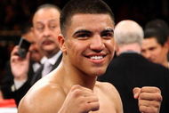 LAS VEGAS - DECEMBER 06:  Victor Ortiz reacts after defeating Jeffrey Resto by a second round TKO during their NABO junior welterweight title fight at the MGM Grand Garden Arena December 6, 2008 in Las Vegas, Nevada.  (Photo by Jed Jacobsohn/Getty Images)
