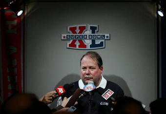 DETROIT - FEBRUARY 05:  Head coach Mike Holmgren of the Seattle Seahawks is interviewed after being defeated by the Pittsburgh Steelers in Super Bowl XL at Ford Field on February 5, 2006 in Detroit, Michigan. The Steelers defeated the Seahawks 21-10.  (Photo by Harry How/Getty Images)