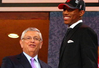 NEW YORK - JUNE 25:   NBA Commissioner David Stern poses for a photograph with the ninth overall draft pick by the Toronto Raptors,  DeMar DeRozan during the 2009 NBA Draft at the Wamu Theatre at Madison Square Garden June 25, 2009 in New York City. NOTE TO USER: User expressly acknowledges and agrees that, by downloading and/or using this Photograph, User is consenting to the terms and conditions of the Getty Images License Agreement.  (Photo by Jim McIsaac/Getty Images)