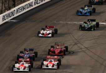 RICHMOND, VA - JUNE 27: Dario Franchitti drives the #10 Target Chip Ganassi Racing Dallara Honda off the start line during the IRL Indycar Series SunTrust Indy Challenge on June 27, 2009 at the Richmond International Speedway in Richmond, Virginia.  (Photo by Chris McGrath/Getty Images)
