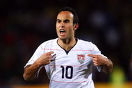 JOHANNESBURG, SOUTH AFRICA - JUNE 28:  Landon Donovan of USA celebrates scoring his team's second goal during the FIFA Confederations Cup Final between USA and Brazil at the Ellis Park Stadium on June 28, 2009 in Johannesburg, South Africa.  (Photo by Alex Livesey/Getty Images)