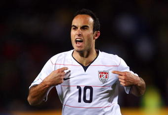 JOHANNESBURG, SOUTH AFRICA - JUNE 28:  Landon Donovan of USA celebrates scoring his team's second goal during the FIFA Confederations Cup Final between USA and Brazil at the Ellis Park Stadium on June 28, 2009 in Johannesburg, South Africa.  (Photo by Alex Livesey/Getty Images)
