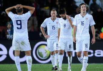 JOHANNESBURG, SOUTH AFRICA - JUNE 28:  The USA players show their dejection at the end of the FIFA Confederations Cup Final between USA and Brazil at the Ellis Park Stadium on June 28, 2009 in Johannesburg, South Africa.  (Photo by Kevork Djansezian/Getty Images)