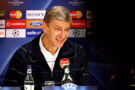 MANCHESTER, UNITED KINGDOM - APRIL 28: Arsenal manager Arsene Wenger speaks to the media during a press conference ahead of the UEFA Champions League semi-final first leg match against Manchester United at Old Trafford on April 28, 2009 in Manchester, England. (Photo by Clive Brunskill/Getty Images)