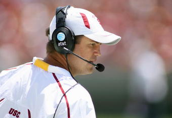 LOS ANGELES, CA - APRIL 25:  Assistant Head Coach  Jeremy Bates of the USC Trojans on the field during the spring game on April 25, 2009 at the Los Angeles Memorial Coliseum in Los Angeles, California.  The cardinal team won 16-10.  (Photo by Jeff Golden/Getty Images)