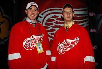 MONTREAL, QC - JUNE 27:  Landon Ferraro and Tomas Tatar of the Detroit Red Wings look on during the 2009 NHL Entry Draft at the Bell Centre on June 27, 2009 in Montreal, Quebec, Canada.  (Photo by Richard Wolowicz/Getty Images)