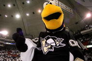 PITTSBURGH - MAY 09: Mascot 'Iceburgh' of the Pittsburgh Penguins celebrates after his team defeated the Philadelphia Flyers 4-2 in game one of the Eastern Conference Finals of the 2008 NHL Stanley Cup Playoffs at Mellon Arena on May 9, 2008 in Pittsburgh, Pennsylvania. The Penguins lead the series 1-0. (Photo by Bruce Bennett/Getty Images)