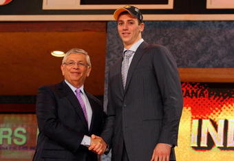 NEW YORK - JUNE 25:  NBA Commissioner David Stern poses for a photograph with the thirteenth overall draft pick by the Indiana Pacers,  Tyler Hansbrough during the 2009 NBA Draft at the Wamu Theatre at Madison Square Garden June 25, 2009 in New York City. NOTE TO USER: User expressly acknowledges and agrees that, by downloading and/or using this Photograph, User is consenting to the terms and conditions of the Getty Images License Agreement.  (Photo by Jim McIsaac/Getty Images)
