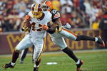 LANDOVER, MD - OCTOBER 19: Tight end Chris Cooley #47 of the Washington Redskins gets tackled by free safety Sean Jones #26 of the Cleveland Browns on October 19, 2008 at FedEx Field in Landover, Maryland. (Photo by Drew Hallowell/Getty Images)
