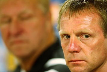 MALMO, SWEDEN - JUNE 28:  Stuart Pearce, Manager of England U21, attends press conferance with Horst Hrubesch, Manager of Germany U21, ahead of their UEFA European Under-21 Championship  Final match between Germany and England, at the New Stadium on June 28, 2009 in Malmo, Sweden.  (Photo by Phil Cole/Getty Images)