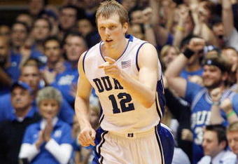 DURHAM, NC - MARCH 03:  Kyle Singler #12 of the Duke Blue Devils runs downcourt against the Florida State Seminoles during the game on March 3, 2009 at Cameron Indoor Stadium in Durham, North Carolina.  (Photo by Kevin C. Cox/Getty Images)