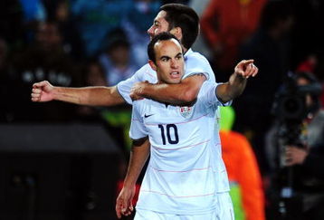 JOHANNESBURG, SOUTH AFRICA - JUNE 28:  Landon Donovan of USA celebrates scoring his team's second goal with team mate Clint Dempsey during the FIFA Confederations Cup Final between USA and Brazil at the Ellis Park Stadium on June 28, 2009 in Johannesburg, South Africa.  (Photo by Laurence Griffiths/Getty Images)