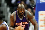 LOS ANGELES, CA - FEBRUARY 18:  Shaquille O'Neal #32 of the Phoenix Suns drives up court after making a block against the Los Angeles Clippers during the second quarter at the Staples Center on February 18, 2009 in Los Angeles, California. NOTE TO USER: User expressly acknowledges and agrees that, by downloading and or using this photograph, User is consenting to the terms and conditions of the Getty Images License Agreement.  (Photo by Kevork Djansezian/Getty Images)