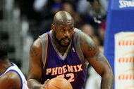 LOS ANGELES, CA - FEBRUARY 18:  Shaquille O'Neal #32 of the Phoenix Suns drives up court after making a block against the Los Angeles Clippers during the second quarter at the Staples Center on February 18, 2009 in Los Angeles, California. NOTE TO USER: User expressly acknowledges and agrees that, by downloading and or using this photograph, User is consenting to the terms and conditions of the Getty Images License Agreement.  (Photo by Kevork Djansezian/Getty Images)
