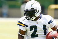 SAN DIEGO - MAY 03: Running back LaDainian Tomlinson #21 of the San Diego Chargers runs upfield during a practice drill at minicamp at the Chargers training facility on May 3, 2009 in San Diego, California. (Photo by Kevin Terrell/Getty Images)