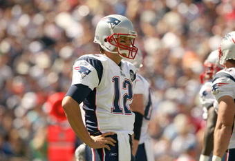 FOXBORO, MA - SEPTEMBER 7:  Quarterback #12 of the New England Patriots looks on during their NFL game against the Kansas City Chiefs on September 7, 2008 at Gillette Stadium in Foxboro, Massachusetts. The Patriots defeated the Chiefs 17-10. (Photo by Elsa Garrison/Getty Images)