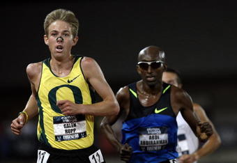 EUGENE, OR - JULY 04:  Silver medalist Galen Rupp runs ahead of gold medalist Abdi Abdirahman in the men's 10,000 meter final during day six of the U.S. Track and Field Olympic Trials at Hayward Field on July 4, 2008 in Eugene, Oregon.  (Photo by Jonathan Ferrey/Getty Images)