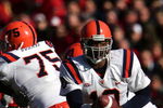 PISCATAWAY, NJ - NOVEMBER 25:  Perry Patterson #10 of the Syracuse University Orange looks to throw against the Rutgers Scarlet Knights on November 25, 2006 at Rutgers Stadium in Piscataway, New Jersey.  (Photo by Chris McGrath/Getty Images)
