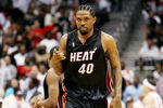 ATLANTA - APRIL 22:  Udonis Haslem #40 of the Miami Heat celebrates after hitting a basket late in the game against the Atlanta Hawks during Game Two of the Eastern Conference Quarterfinals at Philips Arena on April 22, 2009 in Atlanta, Georgia. The Heat defeated the Hawks 108-93. NOTE TO USER: User expressly acknowledges and agrees that, by downloading and/or using this Photograph, user is consenting to the terms and conditions of the Getty Images License Agreement.  (Photo by Doug Benc/Getty Images)