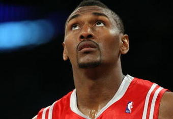LOS ANGELES, CA - MAY 12:  Ron Artest #96 of the Houston Rockets looks on against the Los Angeles Lakers in Game Five of the Western Conference Semifinals during the 2009 NBA Playoffs at Staples Center on May 12, 2009 in Los Angeles, California. NOTE TO USER: User expressly acknowledges and agrees that, by downloading and or using this photograph, User is consenting to the terms and conditions of the Getty Images License Agreement.  (Photo by Stephen Dunn/Getty Images)