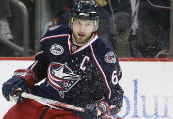COLUMBUS, OHIO - APRIL 23:  Rick Nash #61 of the Columbus Blue Jackets skates against the Detroit Red Wings during Game Four of the Western Conference Quarterfinals of the 2009 Stanley Cup Playoffs on April 23, 2009 at the Nationwide Arena in Columbus, Ohio. The Red Wings defeated the Blue Jackets 6-5 on a late goal by Johan Franzen to eliminate the Blue Jackets 4 games to 0. (Photo by Claus Andersen/Getty Images