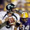 BATON ROUGE, LA - SEPTEMBER 23: Quarterback Anthony Scelfo #9 of Tulane University looks to complete a pass against Louisiana State University on September 23, 2006 at Tiger Stadium in Baton Rouge, Louisiana. LSU defeated Tulane 49-7. (Photo by Chris Graythen/Getty Images)