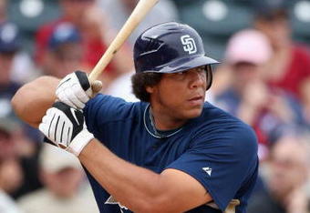SURPRISE, AZ - MARCH 05:  Kyle Blanks #66 of the San Diego Padres bats against the Texas Rangers during the spring training game at Surprise Stadium on March 5, 2009 in Surprise, Arizona. The Rangers defeated the Padres 4-3.  (Photo by Christian Petersen/Getty Images)