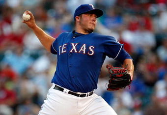 ARLINGTON, TX - JUNE 28:  Pitcher Tommy Hunter #35 of the Texas Rangers throws against the San Diego Padres on June 28, 2009 at Rangers Ballpark in Arlington, Texas.  (Photo by Ronald Martinez/Getty Images)