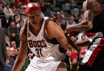 MILWAUKEE - MARCH 07: Charlie Villanueva #31 of the Milwaukee Bucks moves against James Jones #33 of the Portland Trail Blazers on March 7, 2008 at the Bradley Center in Milwaukee, Wisconsin. The Trail Blazers defeated the Bucks 103-101. NOTE TO USER: User expressly acknowledges and agreees that, by downloading and/or using this Photograph, User is consenting to the terms and conditions of the Getty Images License Agreement. (Photo by Jonathan Daniel/Getty Images)