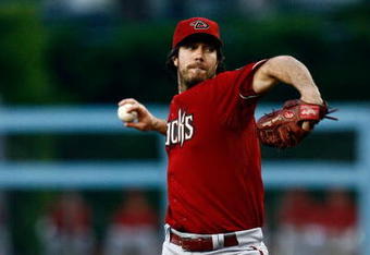 LOS ANGELES, CA - JUNE 02:  Dan Haren #15 of the Arizona Diamondbacks throws a pitch against the Los Angeles Dodgers in the first inning at Dodger Stadium on June 2, 2009 in Los Angeles, California.  (Photo by Jeff Gross/Getty Images)