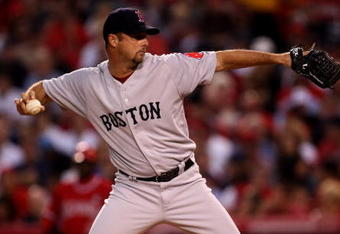 ANAHEIM, CA - MAY 13:  Pitcher Tim Wakefield #49 of the Boston Red Sox throws a pitch against the Los Angeles Angels of Anaheim on May 13, 2009 at Angel Stadium in Anaheim, California.  (Photo by Stephen Dunn/Getty Images)