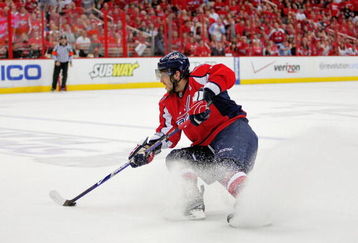 WASHINGTON - MAY 09:  Alex Ovechkin #8 of the Washington Capitals skates with the puck against the Pittsburgh Penguins during Game Five of the Eastern Conference Semifinal Round of the 2009 Stanley Cup Playoffs on May 9, 2009 at the Verizon Center in Washington,  DC.  (Photo by Len Redkoles/Getty Images)
