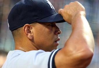 NEW YORK - JUNE 28: Alex Rodriguez #13 of the New York Yankees adjusts his cap prior to playing against the New York Mets on June 28, 2009 at Citi Field in the Flushing neighborhood of the Queens borough of New York City. (Photo by Jim McIsaac/Getty Images)