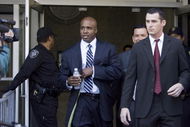 SAN FRANCISCO - JUNE 6:  Barry Bonds leaves the Phillip Burton Federal Building and United States Court House after making two appearances in United States District Court June 6, 2008 in San Francisco, California.  Bonds was arraigned on 14 counts of false statements and one count of obstruction of justice in a May 13 superseding indictment. He also appeared for a status conference on setting a trial date.  (Photo by David Paul Morris/Getty Images)