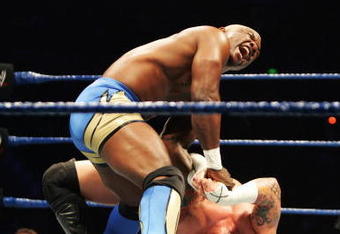 SYDNEY, AUSTRALIA - JUNE 15:  CM Punk trys to bridge out against Shelton Benjamin during WWE Smackdown at Acer Arena on June 15, 2008 in Sydney, Australia.  (Photo by Gaye Gerard/Getty Images)