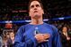DENVER - MAY 05:  Mark Cuban, owner of the Dallas Mavericks observes the national anthem prior to facing the Denver Nuggets in Game Two of the Western Conference Semifinals during the 2009 NBA Playoffs at Pepsi Center on May 5, 2009 in Denver, Colorado. The Nuggets defeated the Mavericks 117-105. NOTE TO USER: User expressly acknowledges and agrees that, by downloading and or using this photograph, User is consenting to the terms and conditions of the Getty Images License Agreement.  (Photo by Doug Pensinger/Getty Images)