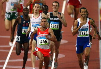 BEIJING - AUGUST 17:  Rashid Ramzi of Bahrain leads the field home in the Men's 1500m Semi Final held at the National Stadium on Day 9 of the Beijing 2008 Olympic Games on August 17, 2008 in Beijing, China.  (Photo by Clive Rose/Getty Images)